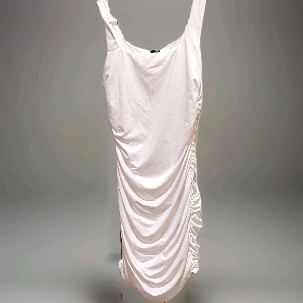 Ellakoko Women’s White Bodycon Mini Dress Square Neck Ruched XS